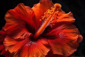 hermosa floreciente hibisco cerca arriba humano mejorado. ai generado foto