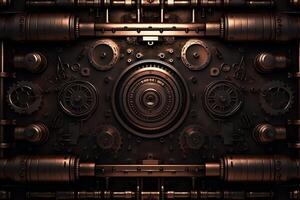 oscuro Steampunk metálico ciencia ficción textura antecedentes diseño. ai generado foto