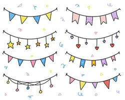 Flag garland card. Birthday party decor. Festive celebration banner. Anniversary invitation. Surprise.Vector illustration. vector