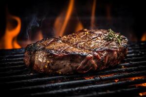 Gegrilltes steak auf dem grill mit flamme. photo