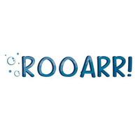 The inscription roarr threatening roar of a shark painted in the color of sea water with bubbles isolated vector