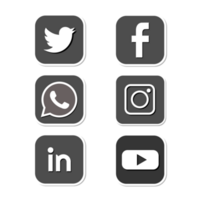 een reeks van sociaal media pictogrammen facebook, twitter, instagram, whatsapp, youtube en linkedin in grijs kleur png
