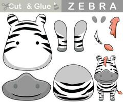 Smiling funny zebra cartoon. Education paper game for children. Cutout and gluing. Vector cartoon illustration