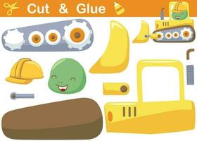 Little turtle on bulldozer. Education paper game for children. Cutout and gluing. Vector cartoon illustration