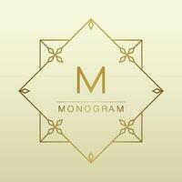 conjunto de sencillo y agraciado monograma diseño plantillas, elegante arte lineal logo diseño elementos, oro con beige vector
