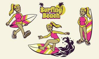 Vintage Retro Blonde Surder Girl Set vector