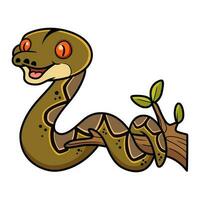 Cute reticulatus python cartoon on tree branch vector