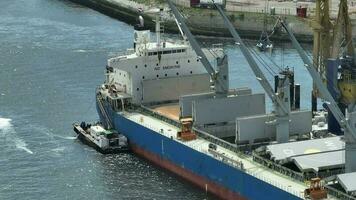 Aerial View of a Bulk Carrier Vessel at Port video
