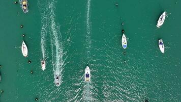 Yachts and Boats on a River Pleasure Boating Bird's Eye View video
