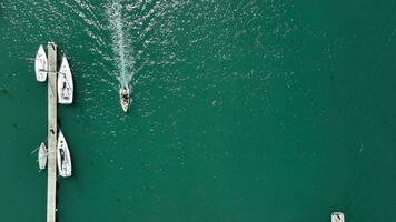 Yachts and Boats on a River Pleasure Boating Bird's Eye View video