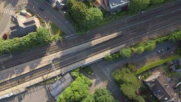 Commuter Trains at a Station in the UK Aerial Time Lapse video