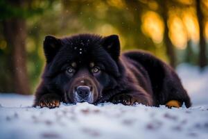 Portrait of a Cute chow chow dog in the park. photo