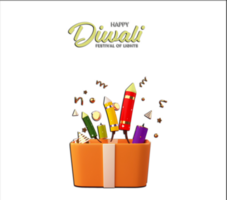 3D render of a box with full of firecrackers and golden confetti's for Indian festival of lights, Diwali or Deepawali. png