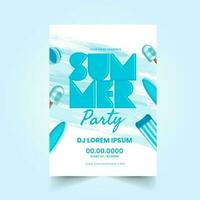 Summer Party Invitation Card With Event Details And Beach Elements. vector