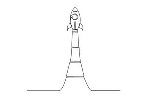 Single one line drawing rocket launch starup. Success business concept. Continuous line draw design graphic vector illustration.