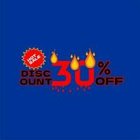 hot sale discount logo.30 percent discount logo in red on blue background.vector illustration vector