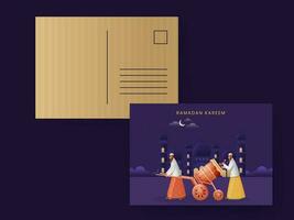 Ramadan Kareem Greeting Card With Envelope In Golden And Purple Color. vector