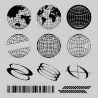 Black streetwear element, globes, abstract shape, bar code for design T shirt, poster, etc... vector