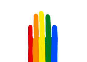 Hands raised up in rainbow oil paint brush  style watercolor,LGBT  Pride month watercolor texture concept png