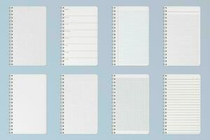 Notebooks sheets. Lined, checkered and dots pages vector