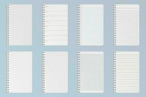 Notebooks sheets. Lined, checkered and dots pages vector