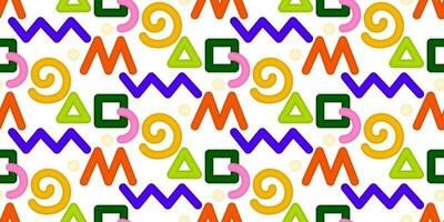 Minimalistic colorful background for children in the style of 80-90s. Simple squiggle seamless pattern. Cute vintage texture for wallpaper textile or wrapping paper. Vector illustration.