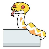 Cute amelanistic reticulated python cartoon with blank sign vector