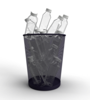 Bottle plastic bin recycling garbage container waste trash rubbish ecology environment can pollution reuse green color natural disposal object reduce industry organic earth world collection.3d render png