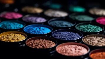 Closeup shot of eye shadow, heavenliness care things, gloriousness care things. Competent eyeshadow palette colossal scale shot. Creative resource, photo