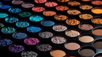 Closeup shot of eye shadow, heavenliness care things, gloriousness care things. Competent eyeshadow palette colossal scale shot. Creative resource, photo