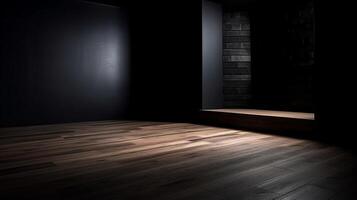 Cleanse light bleak divider with astounding chiaroscuro and wooden floor. Coordinate foundation for thing introduction. Creative resource, photo