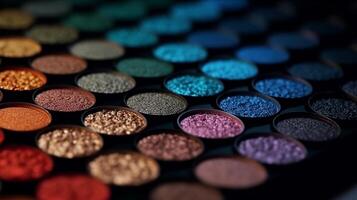 Closeup shot of eye shadow, heavenliness care things, gloriousness care things. Competent eyeshadow palette colossal scale shot. Creative resource, photo