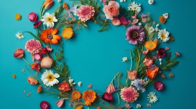 Spring sprout format on blue foundation duplicate space level lay taunt. Creative resource, photo