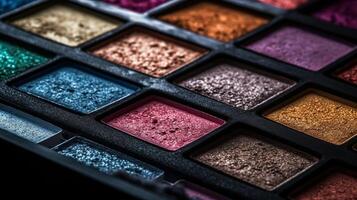 Closeup shot of eye shadow, heavenliness care things, gloriousness care things. Competent eyeshadow palette colossal scale shot. Creative resource, photo