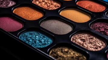 Closeup shot of eye shadow, heavenliness care things, gloriousness care things. Competent eyeshadow palette colossal scale shot. Creative resource, photo