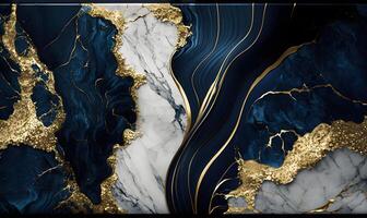 Blue and gold marble texture background with a regal, photo