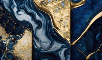 Blue and gold marble texture background with a regal, photo