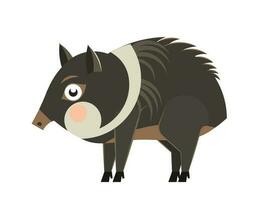 Cute cartoon collared peccary in flat style. South America animal for abc book. Vector illustration