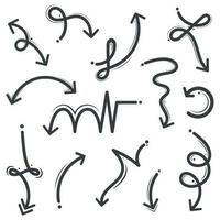 Hand drawn squiggly doodle lined arrows and accent set vector graphics