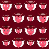 Repeat-Less Pattern Background With Heart Angel Wings Decorated In Red And White Color. vector