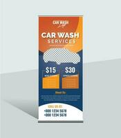 Car Wash Rollup Banner Template, pull up, advertisement, display banner for automobile, advertisement standee. vector