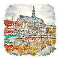 Emden Ostfriesland Germany Watercolor sketch hand drawn illustration vector