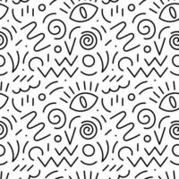 90s seamless pattern squiggle. Abstract geometric shapes seamless pattern. Vector Hand drawn various shapes and doodle objects. Abstract contemporary modern style. Trendy colorfull illustration.
