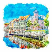 Ronneby Sweden Watercolor sketch hand drawn illustration vector