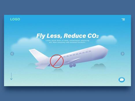 Fly Less Reduce CO2 Flight Shame Concept Based Web Template With Airplane Illustration. vector