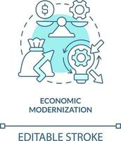 Economic modernization turquoise concept icon. Electrification. Net zero practice abstract idea thin line illustration. Isolated outline drawing. Editable stroke vector