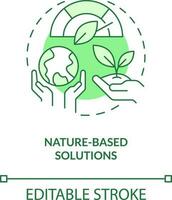 Nature based solutions green concept icon. Dealing with pollutions. Global net zero abstract idea thin line illustration. Isolated outline drawing. Editable stroke vector