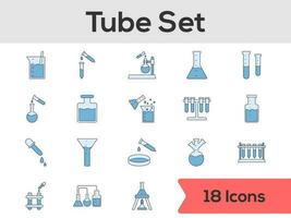 Set Of Lab Tube Icon Set In Blue Color. vector