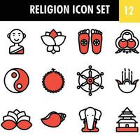 Set Of Religion Icons Or Symbol In Orange And White Color. vector