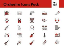 Red And White Set of Orchestra Icon In Flat Style. vector